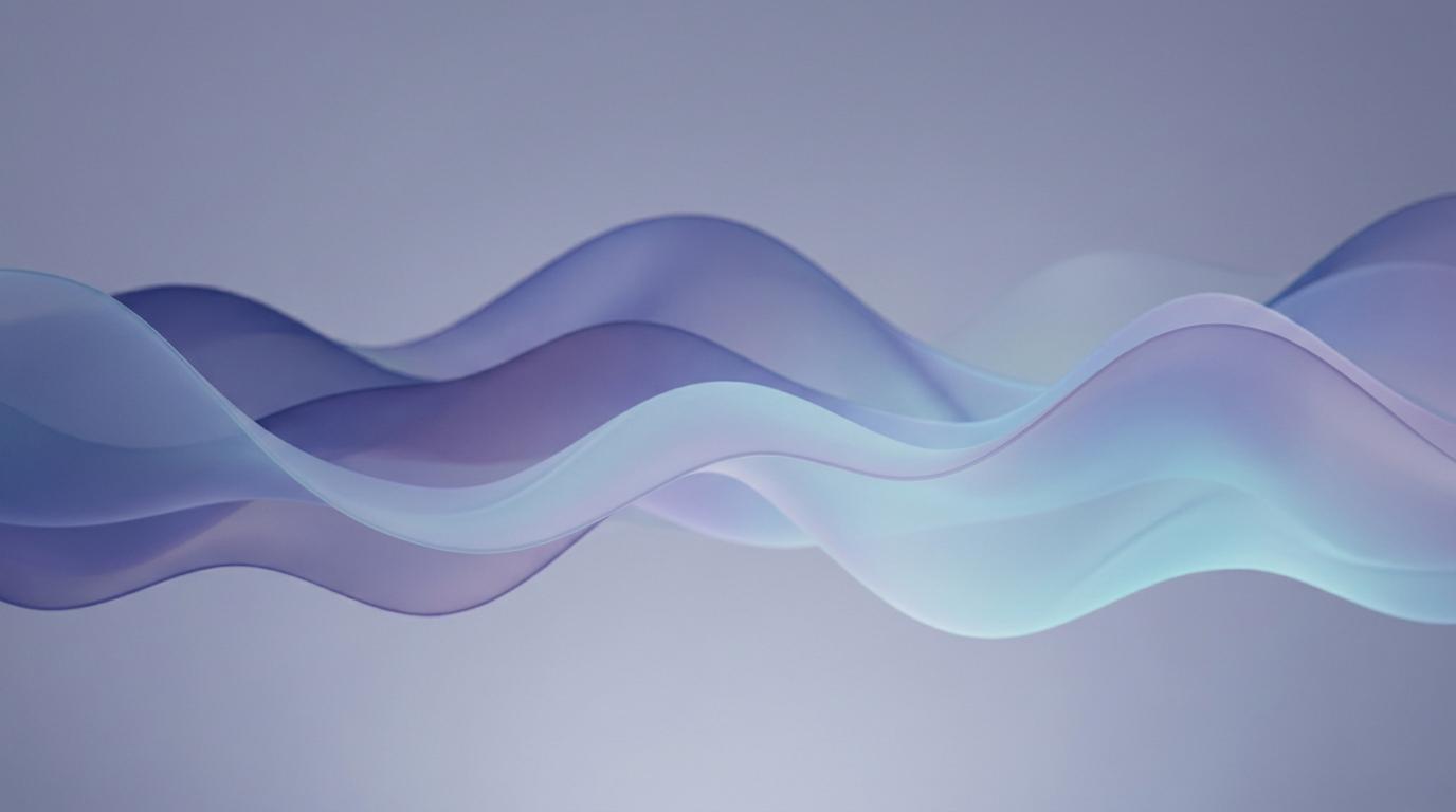 Abstract indigo and cyan waveform ribbons representing a weekly AI audio news roundup