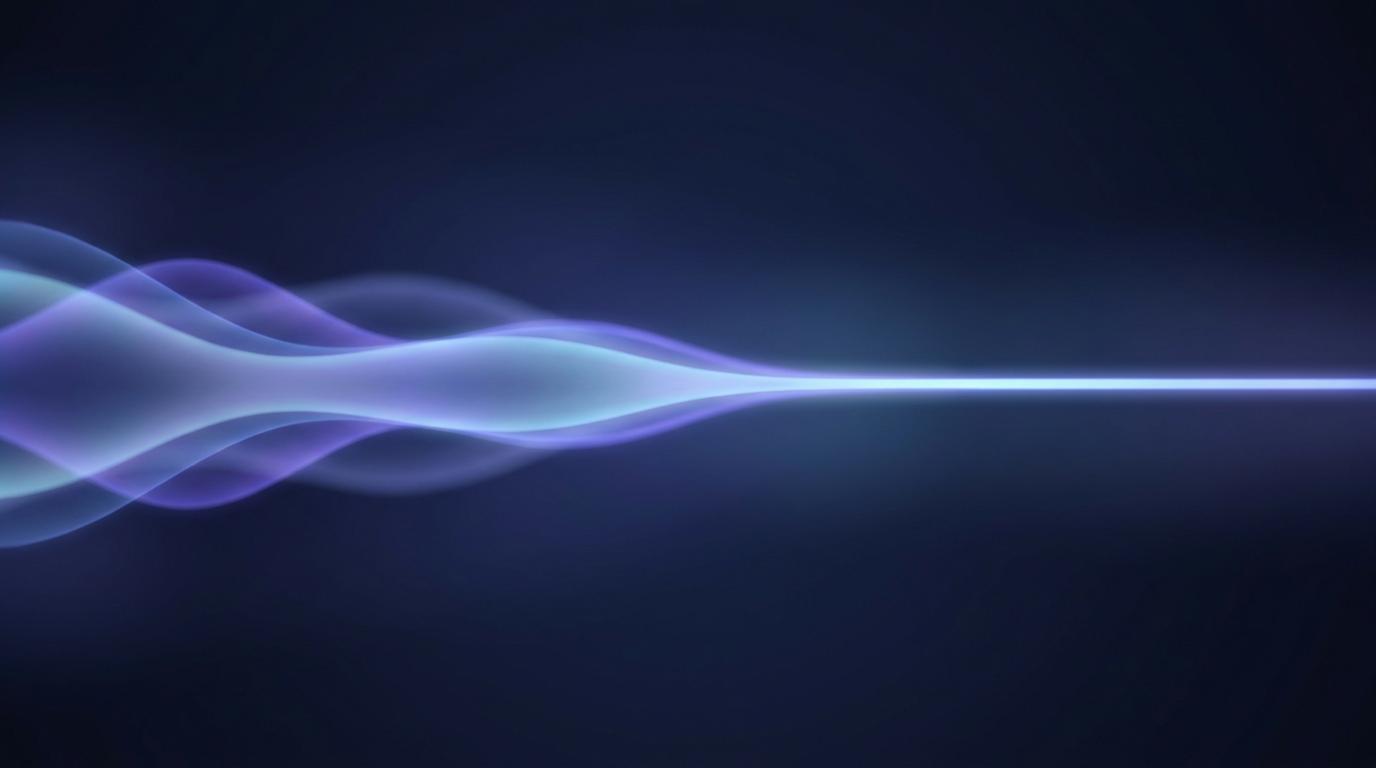Abstract waveform bands leveling to a consistent loudness line in indigo and cyan