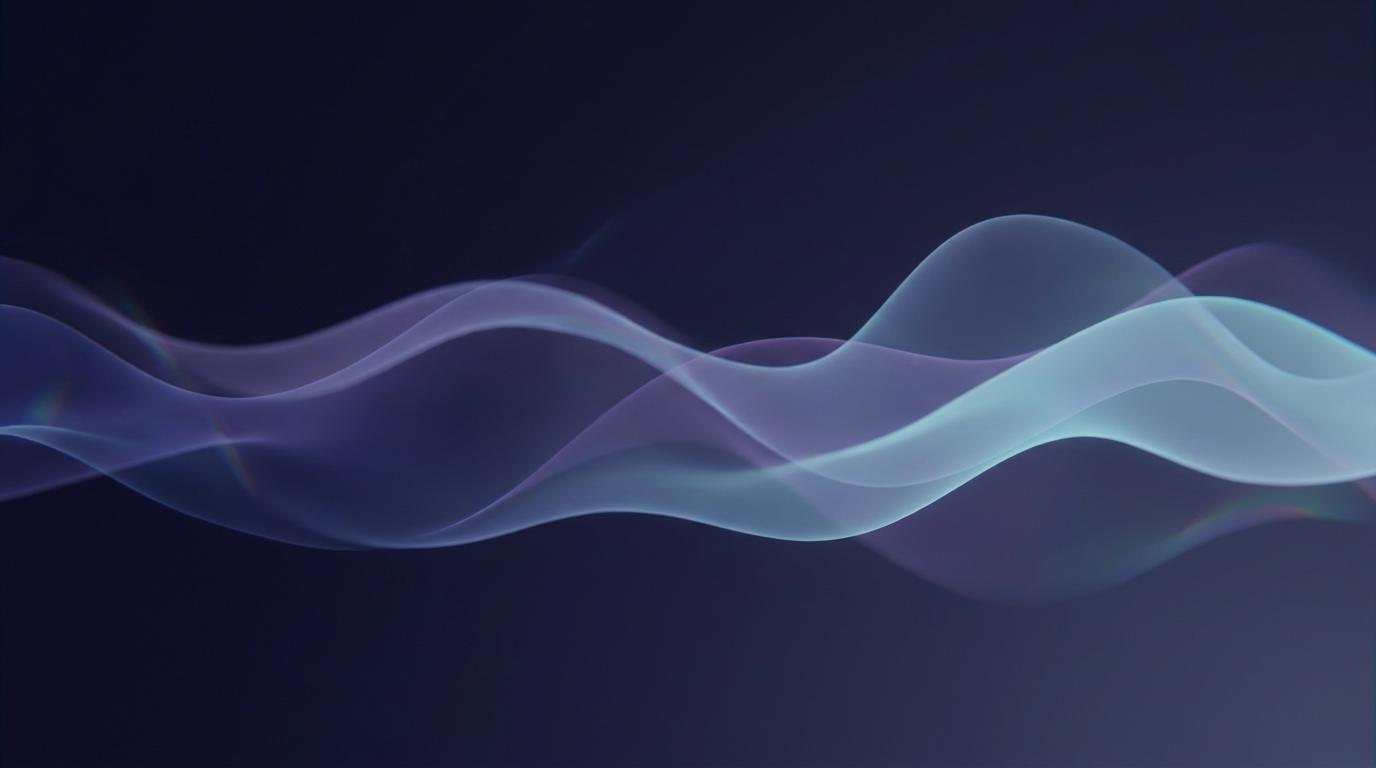 Abstract visualization of audio stems separating into colored waveform layers on dark indigo background
