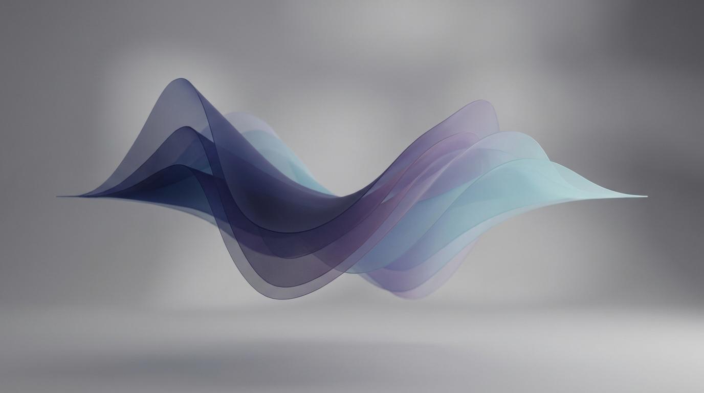 Abstract indigo and cyan waveforms fanning outward, suggesting audiobook distribution across multiple channels.