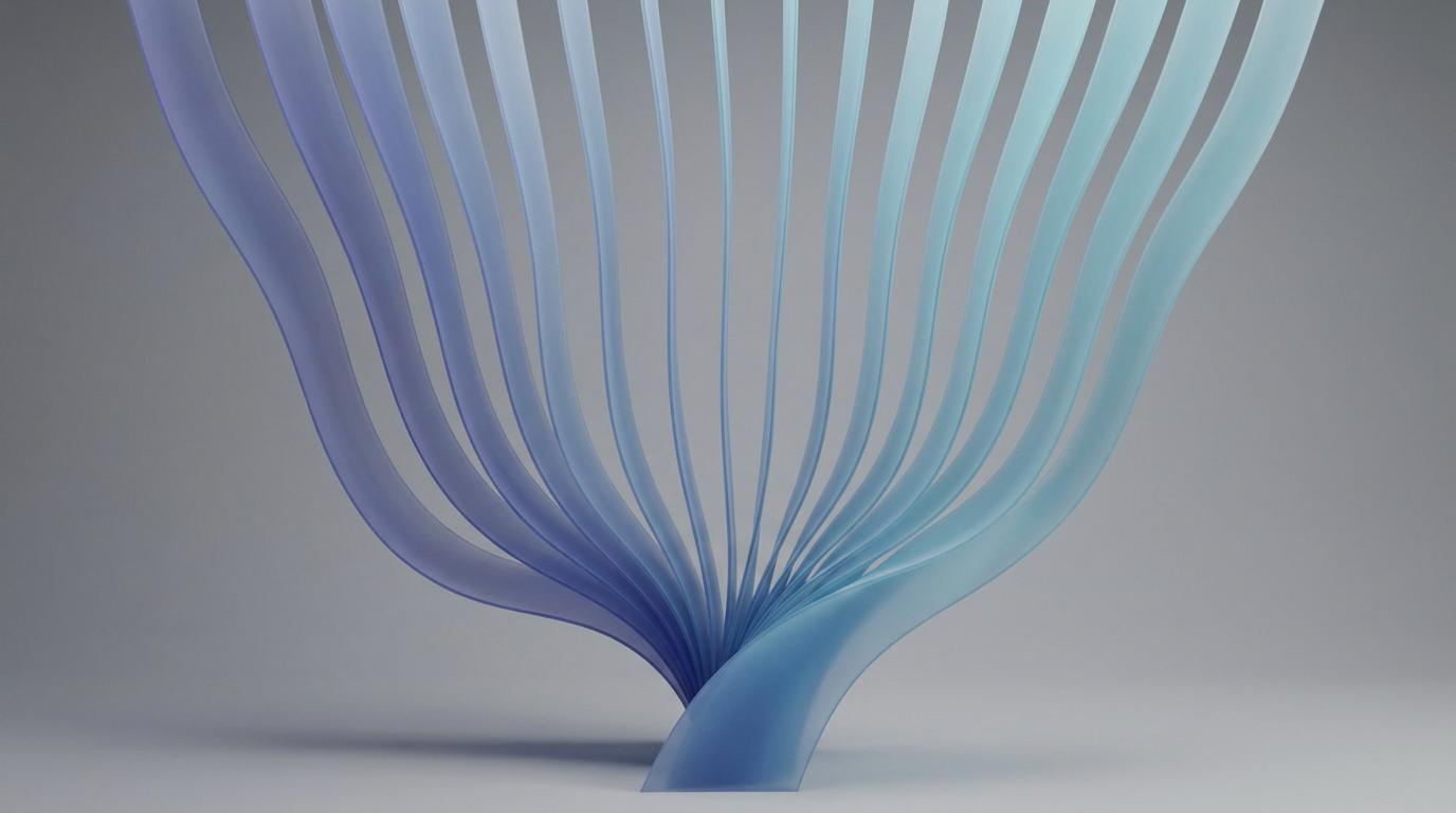 Abstract waveform splitting into several smaller vertical clip waveforms on an indigo gradient
